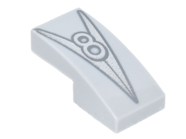Slope, Curved 2 x 1 x 2/3 with Metallic Silver Letter V and Number 8 Hood Ornament Pattern
