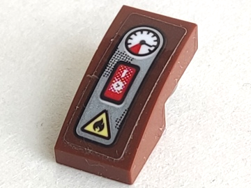 Slope, Curved 2 x 1 x 2/3 with Silver Panel with Gauge, Red Switch and Yellow Fire Danger Triangle Pattern (Sticker) - Set 70421