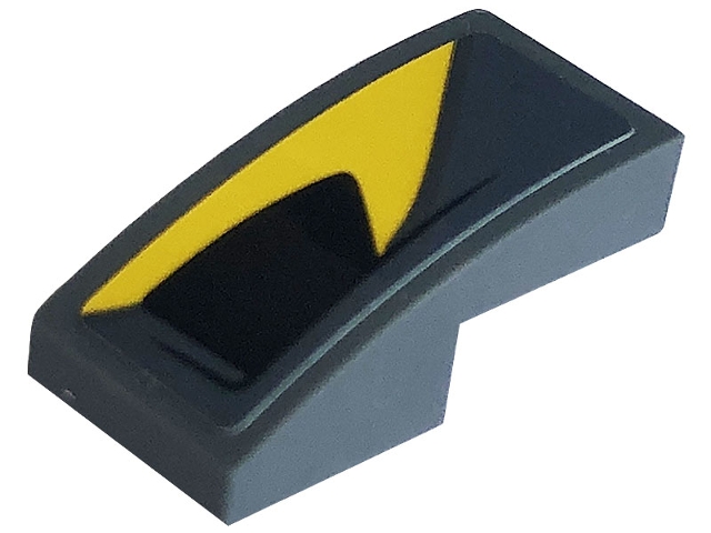 Slope, Curved 2 x 1 x 2/3 with Black Air Vent and Curved Yellow Stripe Pattern Model Right Side (Sticker) - Set 76903