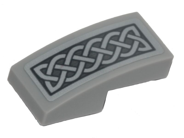 Slope, Curved 2 x 1 x 2/3 with Light Bluish Gray Braided Ornament on Dark Bluish Gray Background Pattern (Sticker) - Set 76208