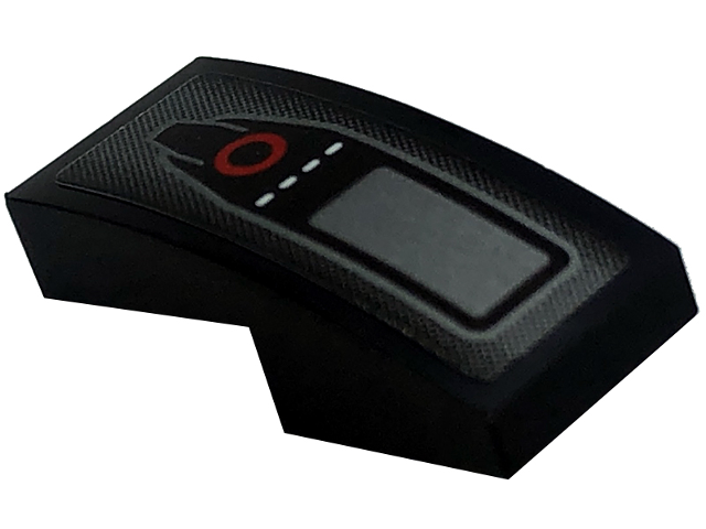 Slope, Curved 2 x 1 x 2/3 with Red Circle, Silver Rectangle and White Dotted Line Pattern (Sticker) - Set 76909