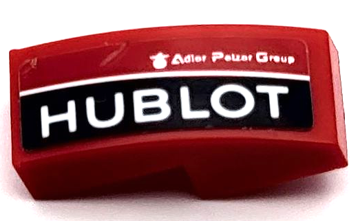 Slope, Curved 2 x 1 x 2/3 with White 'HUBLOT' and 'Adler Pelzer Group' on Black Stripe Pattern Model Right Side (Sticker) - Set 75889