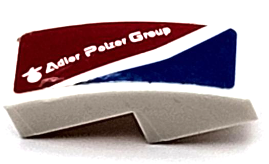 Slope, Curved 2 x 1 x 2/3 with White 'Adler Pelzer Group' and Stripe on Red and Blue Background Pattern Model Left Side (Sticker) - Set 75889