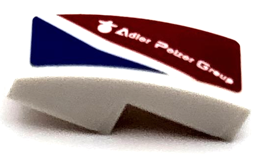 Slope, Curved 2 x 1 x 2/3 with White 'Adler Pelzer Group' and Stripe on Red and Blue Background Pattern Model Right Side (Sticker) - Set 75889