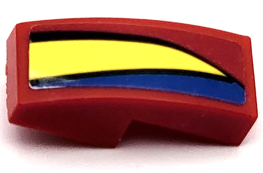 Slope, Curved 2 x 1 x 2/3 with Blue and Yellow Curved Stripes with Black Lines Pattern Model Right Side (Sticker) - Set 75889