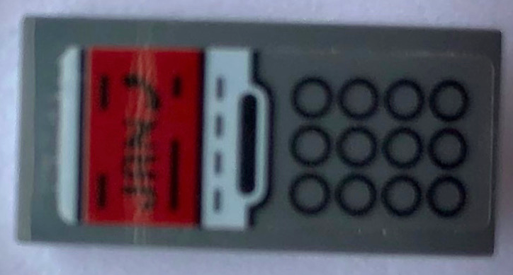 Slope, Curved 2 x 1 x 2/3 with Telephone with 12 Black Circles Keypad and Red Screen with 'JAN' Pattern (Sticker) - Set 21336