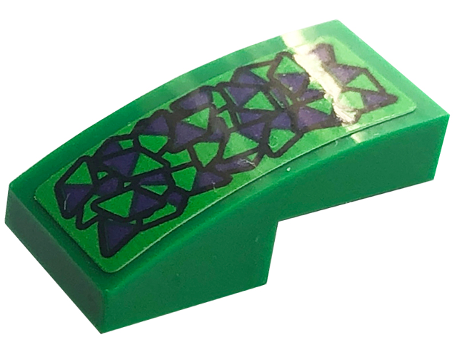 Slope, Curved 2 x 1 x 2/3 with Dark Purple Triangles with Black Outlines Pattern (Sticker) - Set 76422