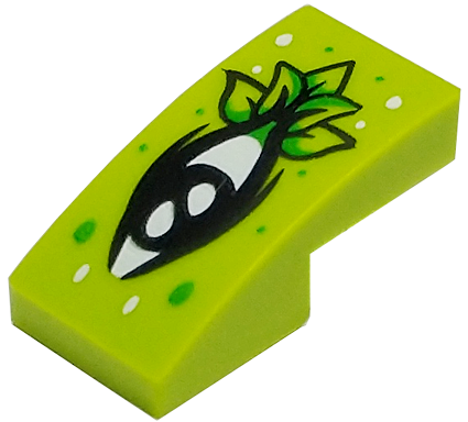 Slope, Curved 2 x 1 x 2/3 with Black Eye and Leaves, Bright Green and White Dots Pattern