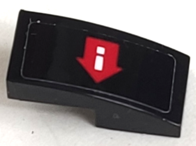 Slope, Curved 2 x 1 x 2/3 with White Exclamation Mark on Red Arrow Pattern Model Left Side (Sticker) - Set 70916