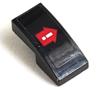 Slope, Curved 2 x 1 x 2/3 with White Exclamation Mark on Red Arrow Pattern Model Right Side (Sticker) - Set 70916