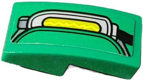 Slope, Curved 2 x 1 x 2/3 with Light Bluish Gray and Dark Bluish Gray Power Unit with Lime Center and Electricity Pattern Model Left Side (Sticker) - Set 76198