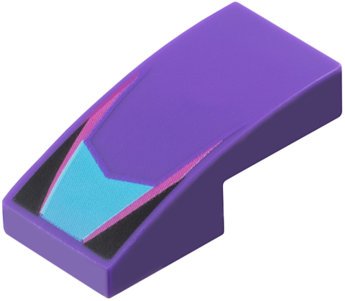 Slope, Curved 2 x 1 x 2/3 with Medium Azure V-Shaped Center Panel, Magenta Stripes, Black Triangles Pattern