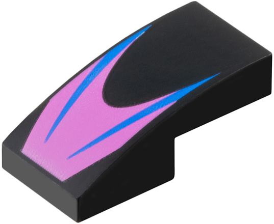 Slope, Curved 2 x 1 x 2/3 with 2 Blue Stripes on Dark Pink Chevron Pattern
