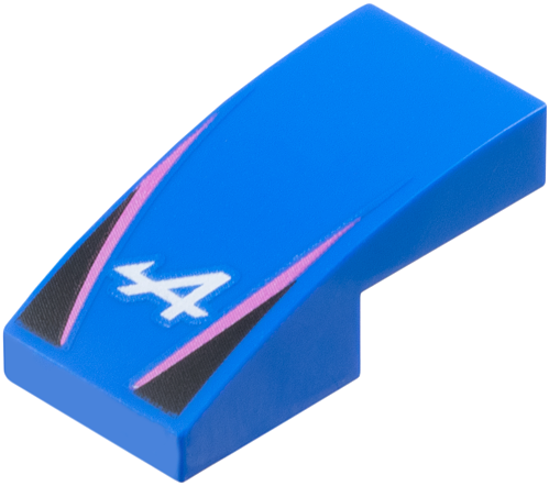 Slope, Curved 2 x 1 x 2/3 with Alpine Formula 1 Logo Stylized White Capital Letter A, Dark Pink Stripes, Black Triangles Pattern