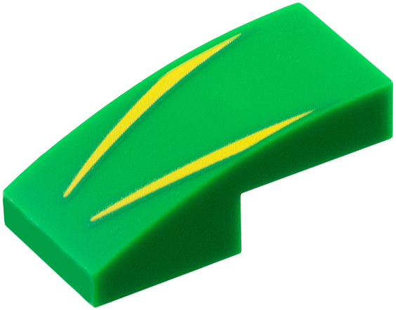 Slope, Curved 2 x 1 x 2/3 with 2 Yellow Stripes Pattern
