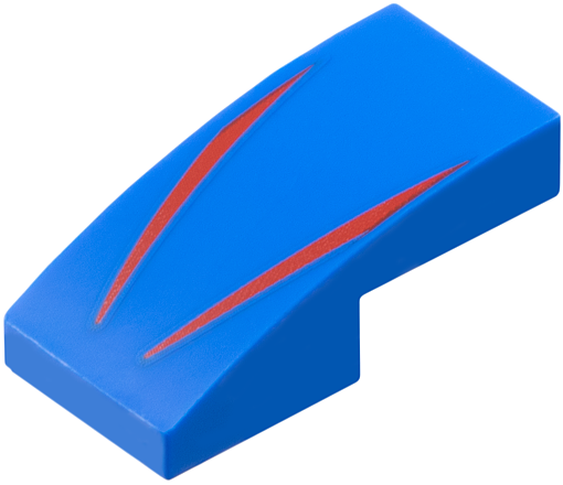 Slope, Curved 2 x 1 x 2/3 with 2 Red Stripes Pattern