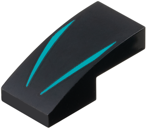 Slope, Curved 2 x 1 x 2/3 with 2 Dark Turquoise Stripes Pattern