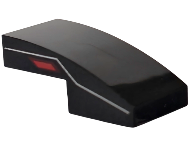 Slope, Curved 2 x 1 x 2/3 with Red and Dark Red Trapezoid and Silver Line Pattern on Both Sides (Transformers Ravage Eyes)