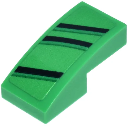 Slope, Curved 2 x 1 x 2/3 with Black and Green Stripes Pattern Model Left Side (Sticker) - Set 77247
