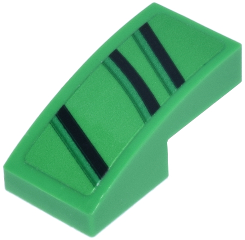 Slope, Curved 2 x 1 x 2/3 with Black and Green Stripes Pattern Model Right Side (Sticker) - Set 77247