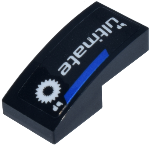 Slope, Curved 2 x 1 x 2/3 with White 'bp ultimate' and Sunflower Logo and Blue Panel Pattern Model Left Side (Sticker) - Set 77248