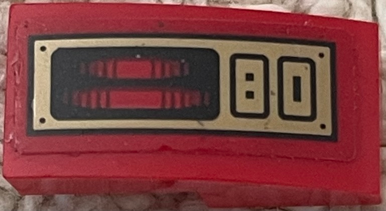 Slope, Curved 2 x 1 x 2/3 with Gold Control Panel with Light Bars, Black Rectangles, Rivets and Buttons Pattern (Sticker) - Set 71737