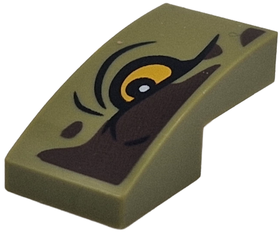 Slope, Curved 2 x 1 x 2/3 with Dark Brown Markings, Bright Light Orange Eye with Black Outline and Wrinkles Pattern Model Right Side