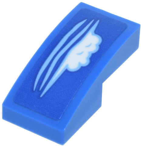 Slope, Curved 2 x 1 x 2/3 with Bright Light Blue Lines, Scratches and White Cloud Shaped Stuffing Pattern (Sticker) - Set 42670
