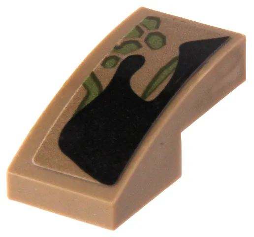 Slope, Curved 2 x 1 x 2/3 with Olive Green Vines and Dots and Black Splotch Pattern (Sticker) - Set 76249