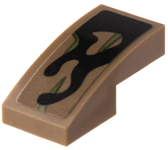 Slope, Curved 2 x 1 x 2/3 with Olive Green Vines and Black Splotch Pattern (Sticker) - Set 76249