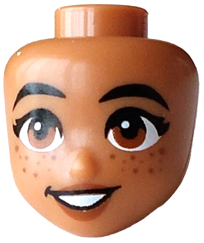 Mini Doll, Head Friends with Black Eyebrows, Dark Orange Eyes and Lips, Medium Brown Freckles, Open Mouth Smile with White Teeth Pattern