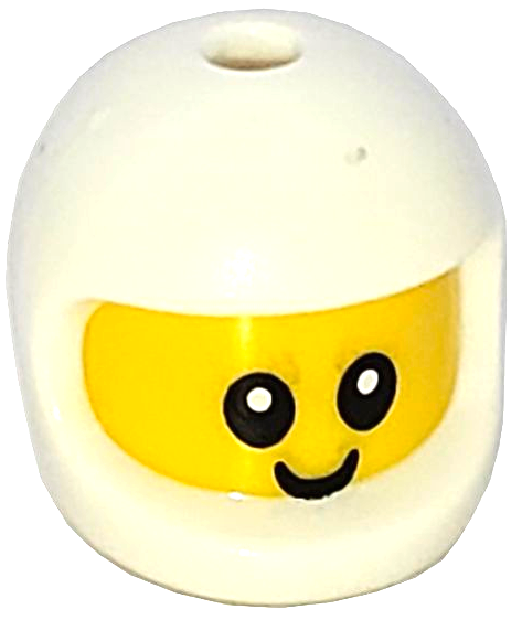 Minifigure, Head, Modified Baby / Toddler with Molded White Space Helmet and Printed Black Grin and Eyes with White Glints Pattern