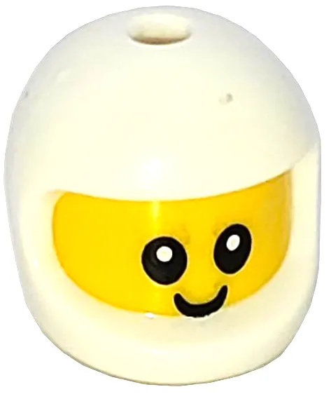 Minifigure, Head, Modified Baby / Toddler with Molded White Space Helmet and Printed Black Grin and Eyes with White Glints Pattern