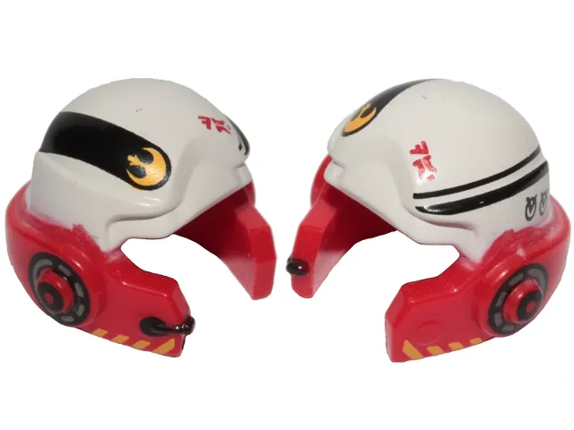 Minifigure, Headgear Helmet SW Rebel with Black Stripes, Red Aurebesh Characters 'DA', Yellow Rebel Alliance Symbol and White A-wing Pilot Pattern