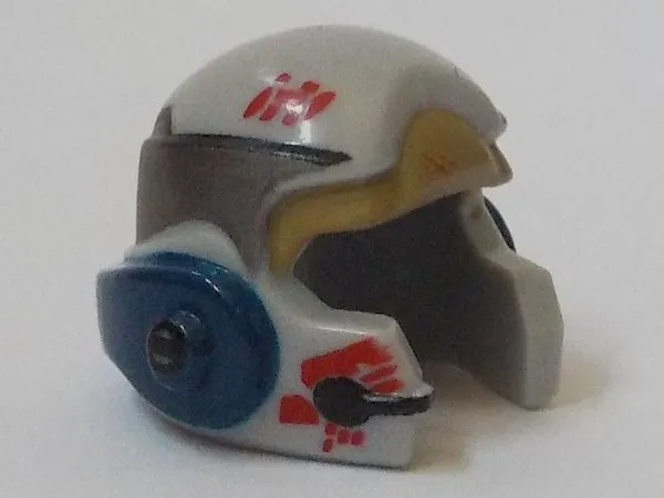 Minifigure, Headgear Helmet SW Rebel with Dark Tan, Dark Silver, and Dark Blue A-wing Pilot, Black Details on Both Sides Pattern