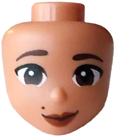 Mini Doll, Head Friends with Dark Brown Eyebrows and Eyes, Black Mouth and Beauty Mark, Dark Orange Lips, Closed Smile Pattern