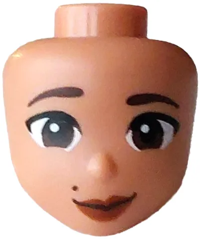 Mini Doll, Head Friends with Dark Brown Eyebrows and Eyes, Black Mouth and Beauty Mark, Dark Orange Lips, Closed Smile Pattern