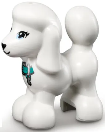 Dog, Friends Style, Poodle with Bright Light Blue Eyes with Eyelashes, Black Nose, Dark Turquoise Collar with Silver Buckle and Tag Pattern