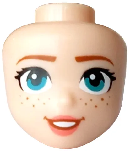 Mini Doll, Head Friends with Dark Orange Eyebrows and Freckles, Dark Turquoise Eyes, Reddish Brown Mouth with Coral Lips and Wide Open Mouth Smile with Teeth Pattern