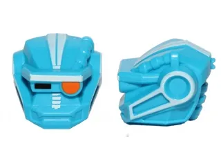 Minifigure, Head, Modified Galaxy Squad Robot with Black Rectangle Right Eye, Orange Round Left Eye and White Lines Pattern