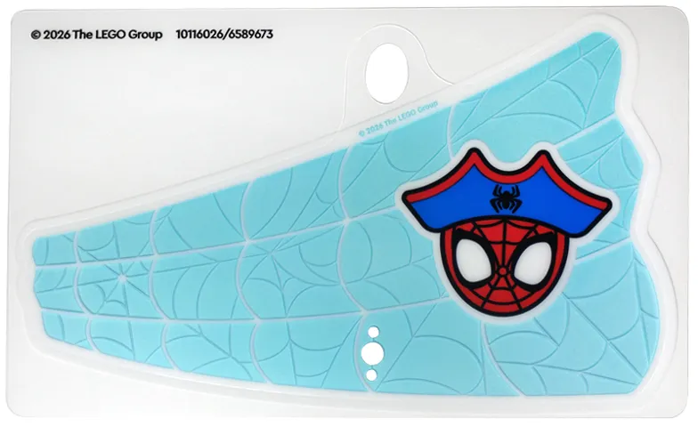Plastic Sail Triangular with Red and Black Spider-Man (Spidey) Head with Blue Pirate Hat on Medium Azure and White Web Pattern