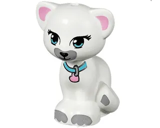 Cat, Friends Style, Sitting with Medium Azure Eyes, Black Eyelashes and Nose, Bright Pink Inner Ears, Light Bluish Gray Patches and Paws, Collar with Tag Pattern (Jewel)