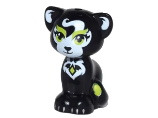 Cat, Friends Style, Sitting with Lime Eyes and Eyebrows, Black Eyelashes and Nose, White Inner Ears and Patches, Silver Claws, Diamond with Bat Wings Symbol Pattern (Elves Jynx)