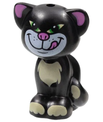 Cat, Friends Style, Sitting with Bright Green Eyes, Dark Pink Nose, Inner Ears and Tongue, White Face, Bright Light Yellow Patches and Paws Pattern (Disney Lucifer)