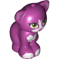 Cat, Friends Style, Sitting with Lime Eyes, Dark Pink Nose and Mouth, White Patches and Paws, Metallic Pink Inner Ears and Tail Tip Pattern