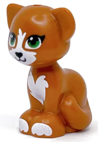 Cat, Friends Style, Sitting with Green Eyes, Black Nose and White Patches and Paws Pattern