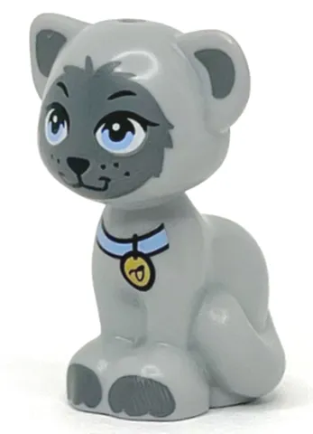Cat, Friends Style, Sitting with Bright Light Blue Eyes and Collar with Gold Tag, Black Nose, Dark Bluish Gray Inner Ears, Patch and Paws Pattern (Gertrude)