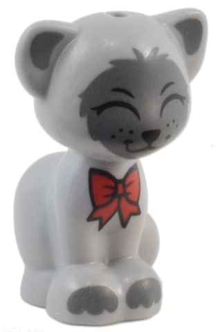 Cat, Friends Style, Sitting with Red Bow, Black Nose and Closed Eyes, Dark Bluish Gray Inner Ears, Patches and Paws Pattern (Gertrude)