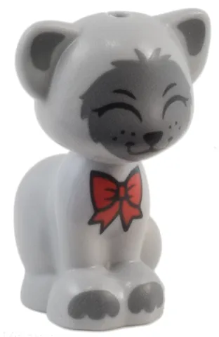 Cat, Friends Style, Sitting with Red Bow, Black Nose and Closed Eyes, Dark Bluish Gray Inner Ears, Patches and Paws Pattern (Gertrude)