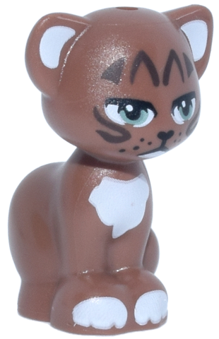 Cat, Friends Style, Sitting with Sand Green Eyes, Dark Brown Facial Markings, Black Nose and Whisker Dots, and White Auricles, Chin, Chest and Paws Pattern (Peri)